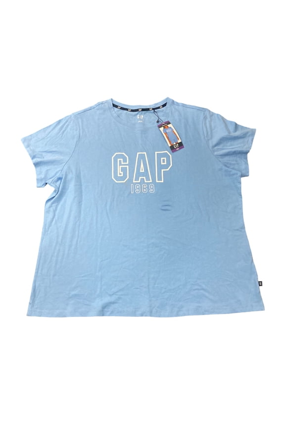 Ladies Relaxed Fit Graphic Logo Crew Neck Short Sleeve Tee (Della Robbia Blue, S)