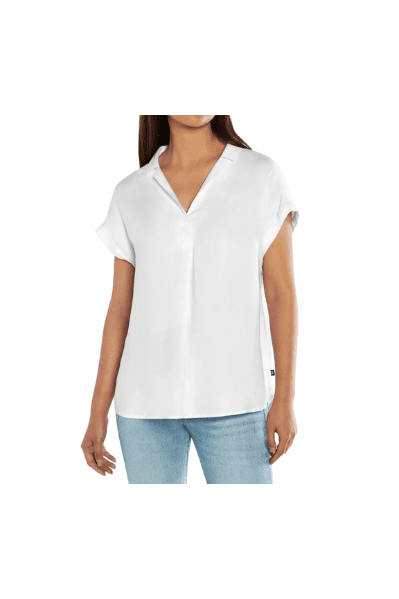 Ladies' Popover Blouse, Short Sleeve, Size Large, Color White