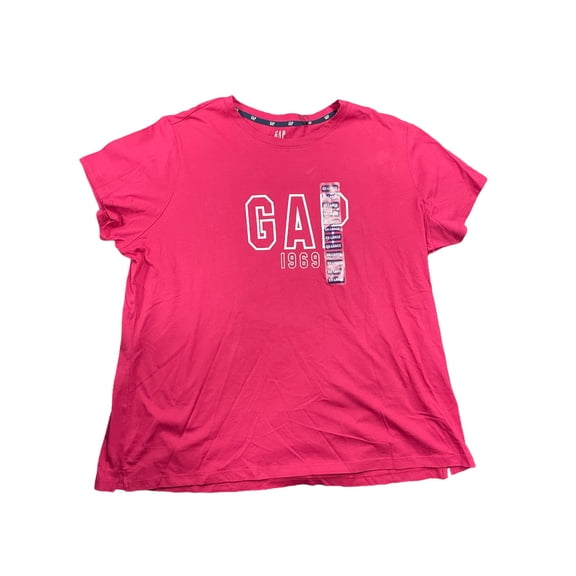 GAP Ladies Relaxed Fit Graphic Logo Crew Neck Short Sleeve Tee (Red Bud, XS)