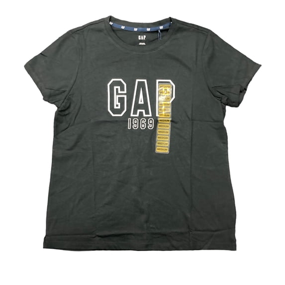 GAP Ladies Relaxed Fit Graphic Logo Crew Neck Short Sleeve Tee (True Black, L)