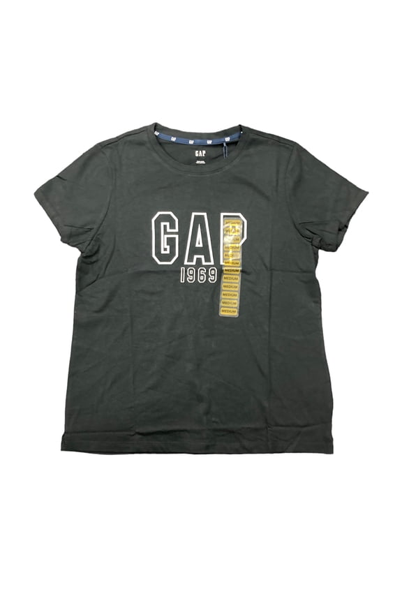 Ladies Relaxed Fit Graphic Logo Crew Neck Short Sleeve Tee (True Black, L)