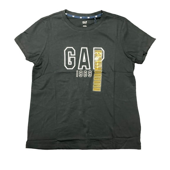 GAP Ladies Relaxed Fit Graphic Logo Crew Neck Short Sleeve Tee (True Black, S)