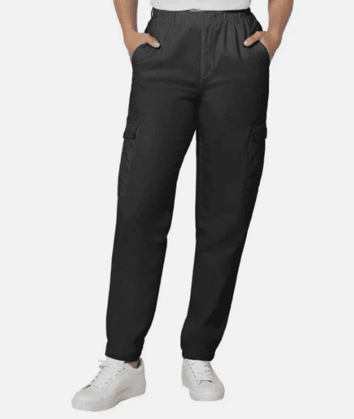 Ladies Twill Pull On Cargo Pants with Pockets Large Black