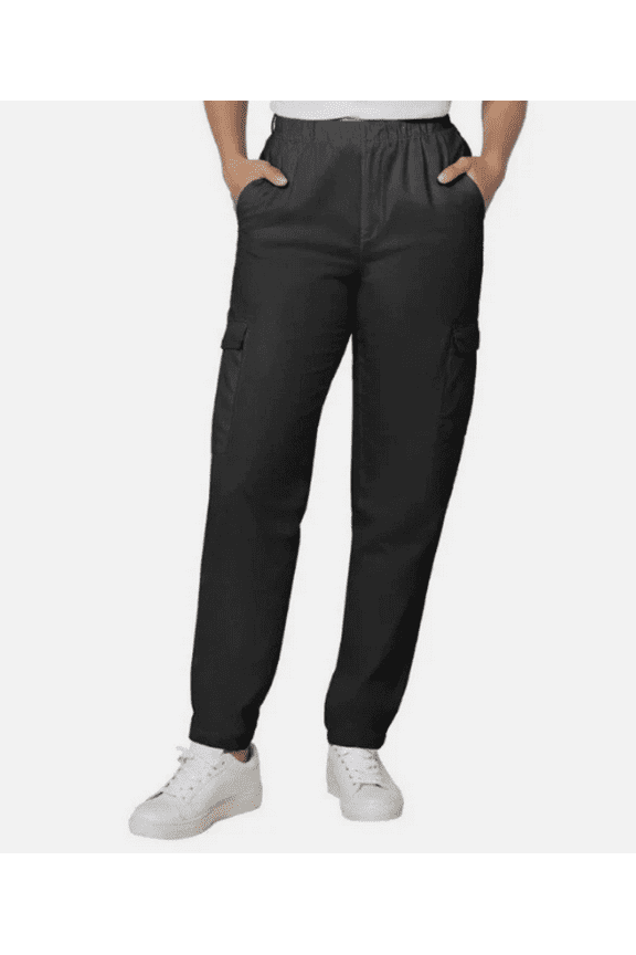 Ladies Twill Pull On Cargo Pants with Pockets Large Black