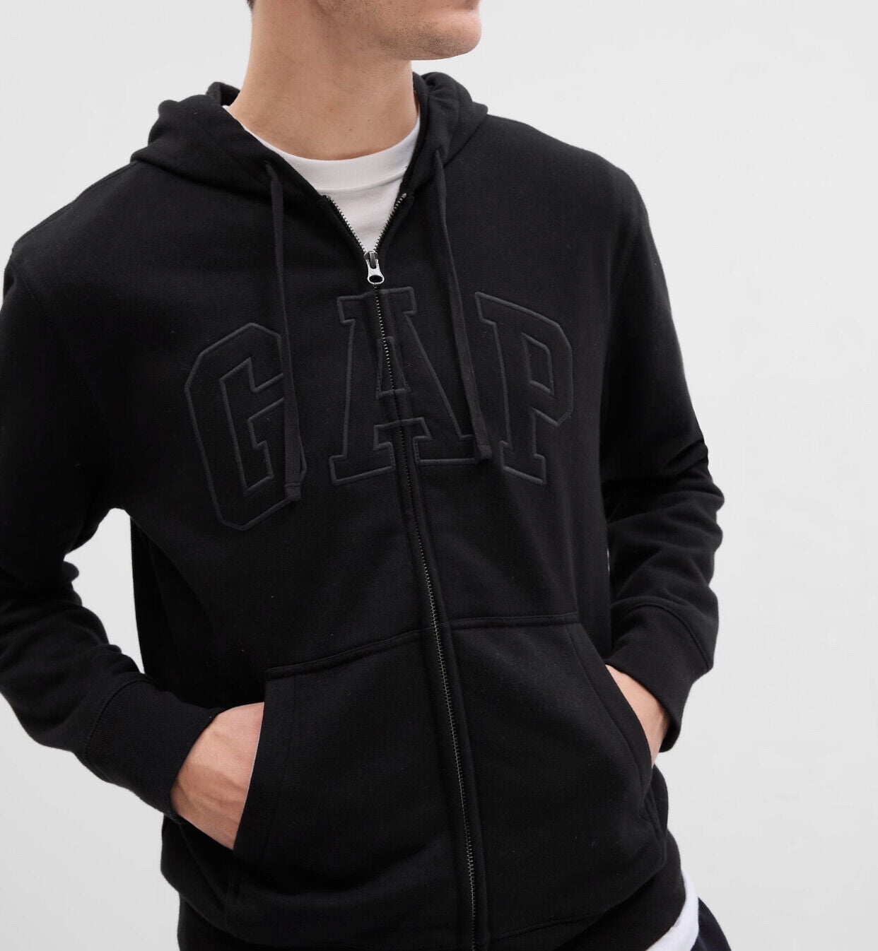 GAP Logo Zip Hoodie Black Cotton Fleece Kanga Pockets 218871-17-1