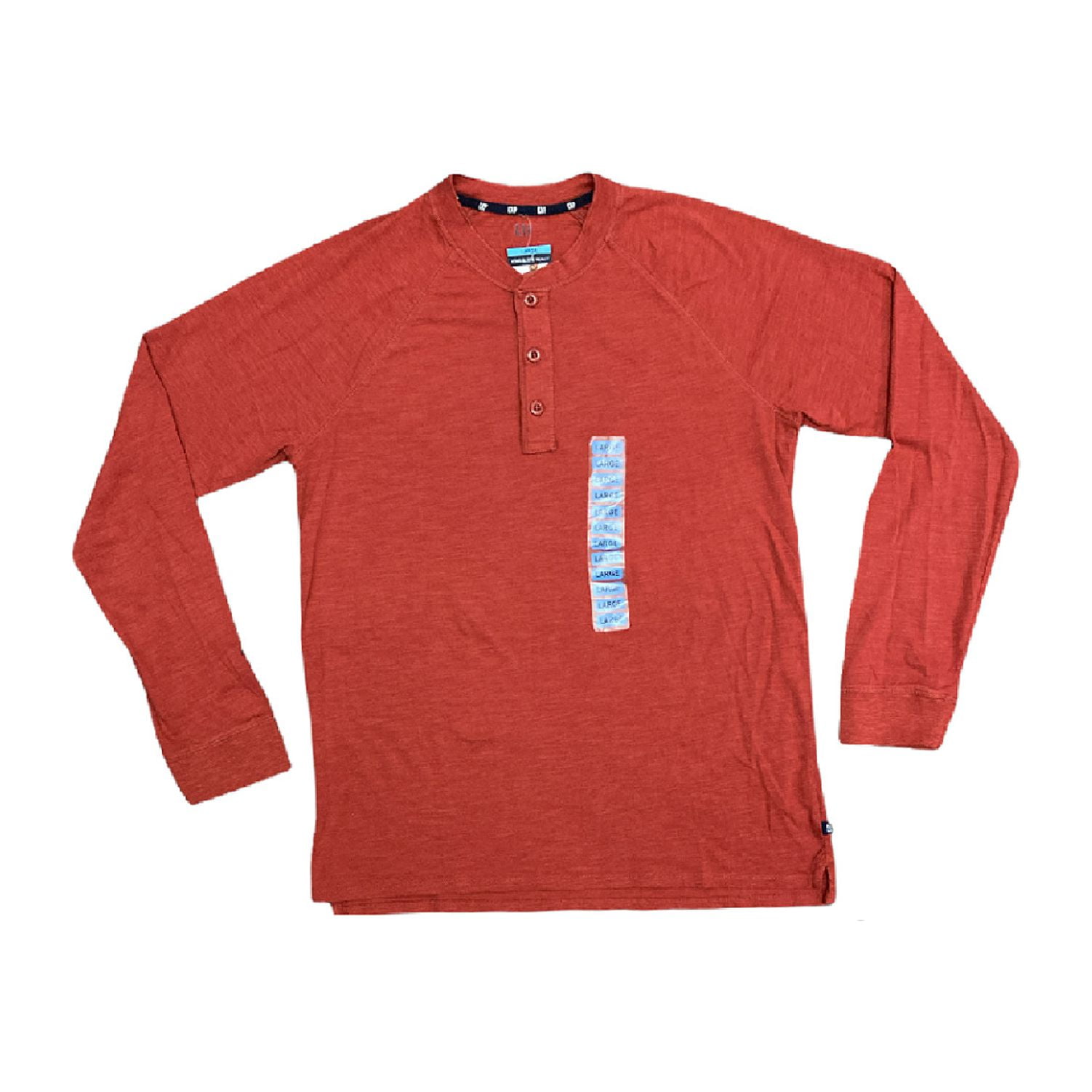 GAP Men's 100% Cotton Long Sleeve 3 Button Henley Shirt (Brick Red