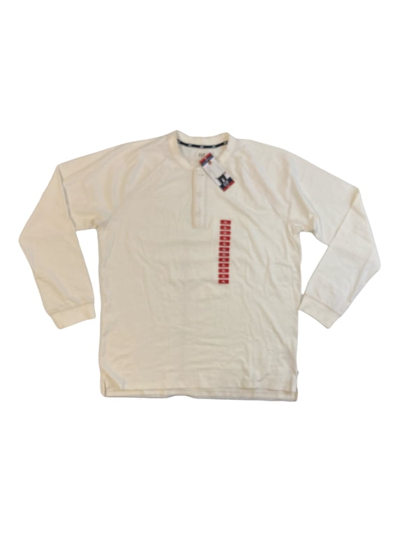 Men's 100% Cotton Long Sleeve 3 Button Henley Shirt (Whisper White, S)