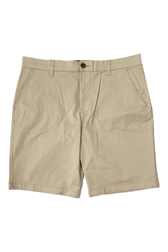 Men's Easy Care Relaxed Fit 2 Back Pockets Vintage Flat Front Shorts (Oatmeal, 36)