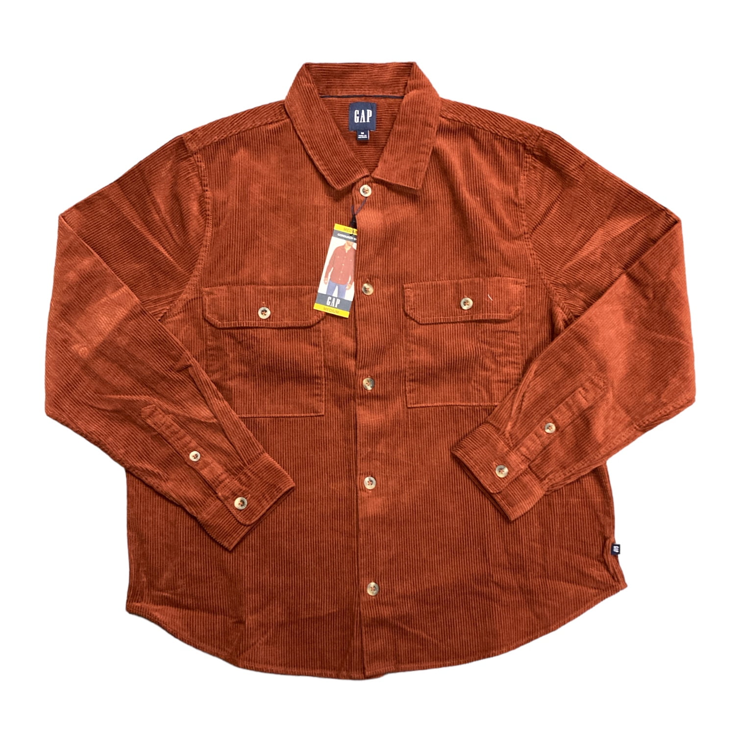 GAP Men's Long Sleeve Button Up Collared Corduroy Shirt (Brandy