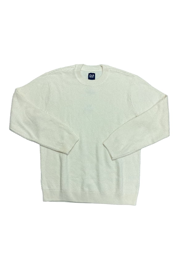 Men's Long Sleeve Seed Stitch Crew Neck Ribbed Cuffs Sweater (Birch, L)
