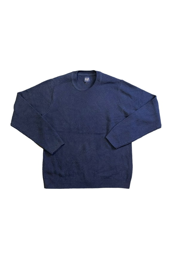 Men's Long Sleeve Seed Stitch Crew Neck Ribbed Cuffs Sweater (Black Iris, L)