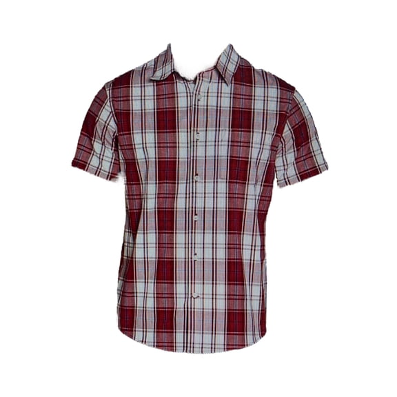 GAP Men's Short Sleeve Button Down Collared Poplin Shirt (Brookside Plaid Scooter, L)