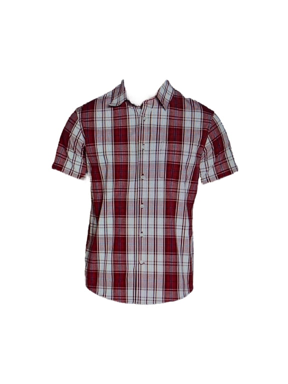 Men's Short Sleeve Button Down Collared Poplin Shirt (Brookside Plaid Scooter, L)