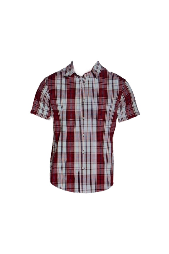 Men's Short Sleeve Button Down Collared Poplin Shirt (Brookside Plaid Scooter, L)