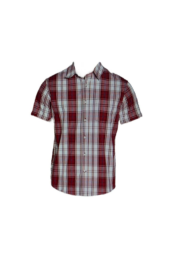 Men's Short Sleeve Button Down Collared Poplin Shirt (Brookside Plaid Scooter, M)