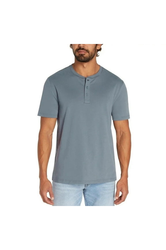 Mens Short Sleeve Henley Tee | Blue, X-Large