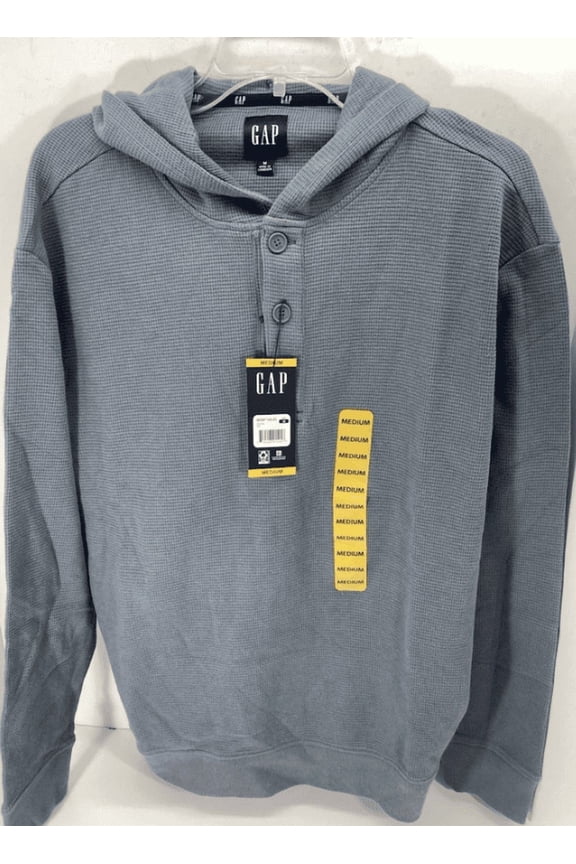 Men's Small Gray Waffle Henley Hoodie Blue Medium