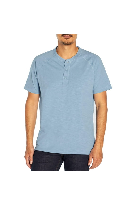 Men's Soft Cotton Raglan Short Sleeve Henley Shirt (Allure, S)