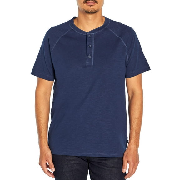 GAP Men's Soft Cotton Raglan Short Sleeve Henley Shirt (Medieval Blue, S)