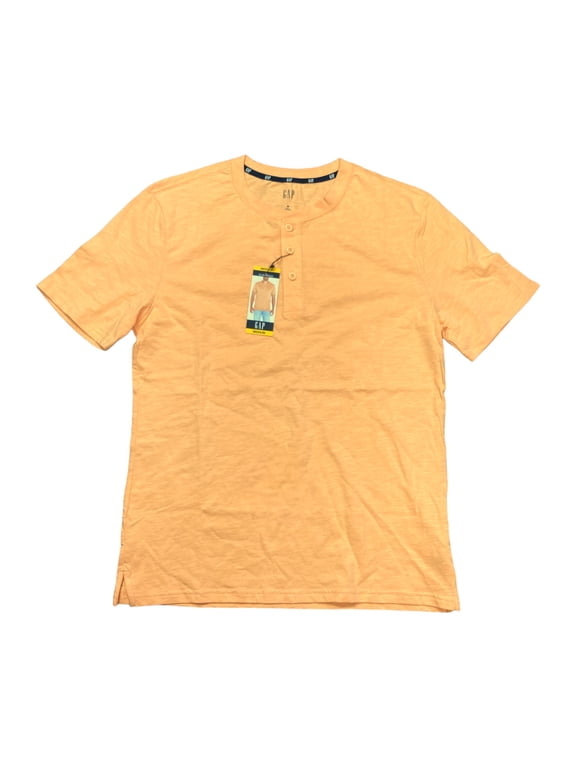 Men's Soft Short Sleeve Half Button Collar Slub Henley (Apricot Wash, S)