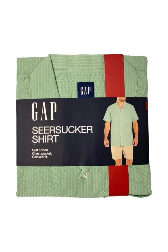 Men's Soft Short Sleeve Relaxed Fit Seersucker Button Up Shirt (Granite Green, S)