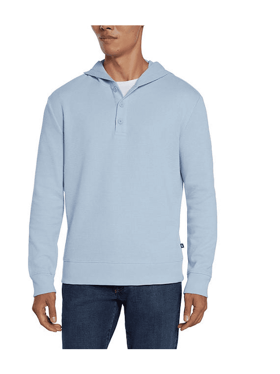 Men's Waffle Henley Hoodie Blue Medium