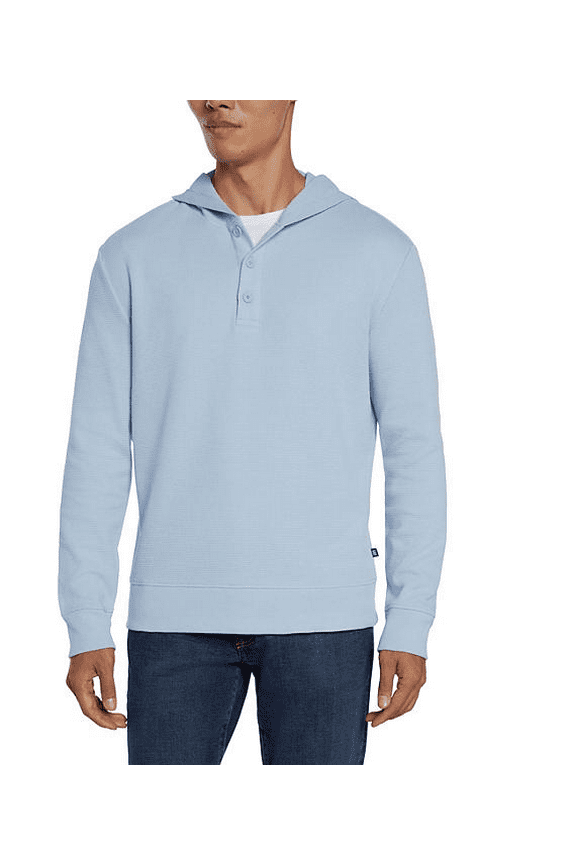 Men's Waffle Henley Hoodie Blue Medium