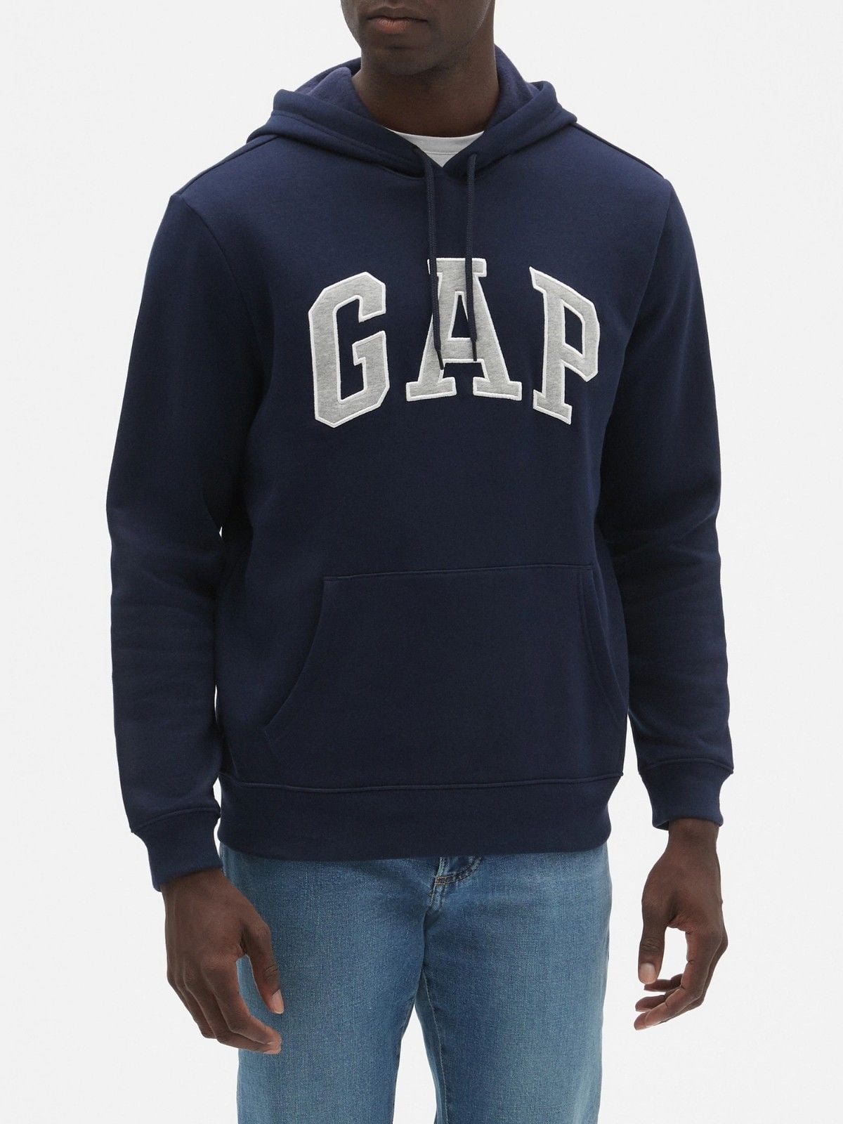 GAP Mens Fleece Arch Logo Pullover Hoodie (Navy Blue, X-Large)