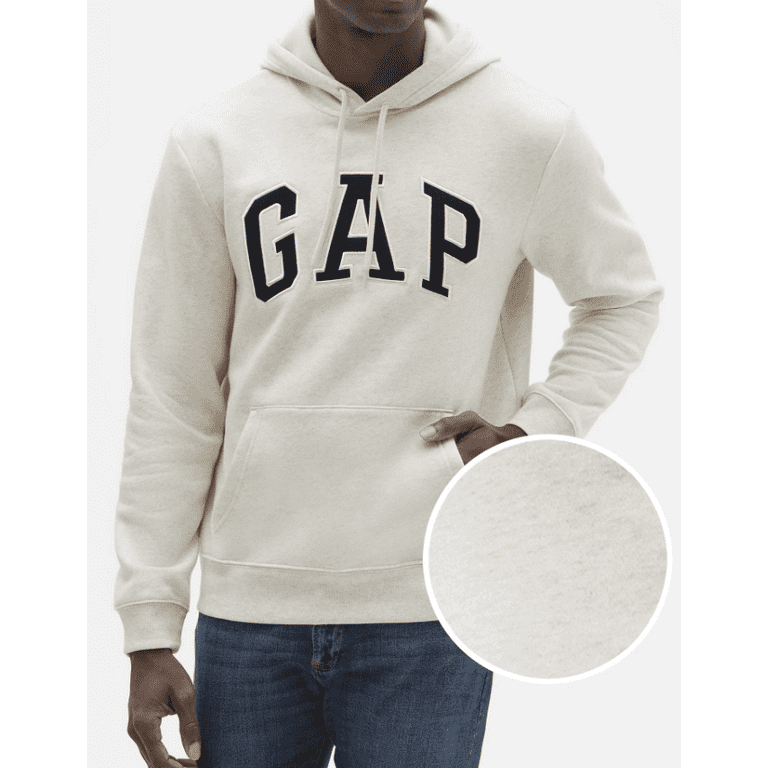 GAP Mens Fleece Arch Logo Pullover Hoodie (Oatmeal, Medium