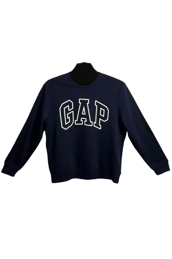 Mens Fleece Crewneck Pullover Sweatshirt Size XL Navy Blue Big Graphic Print
