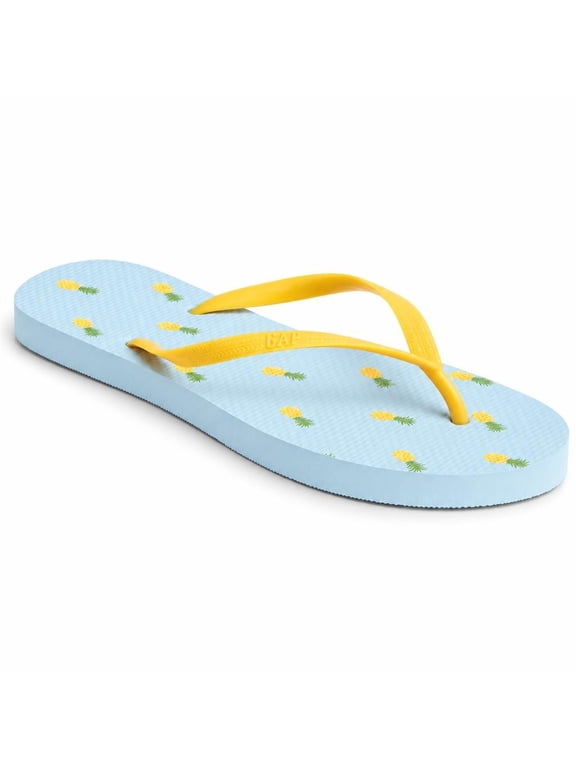 Pineapple Print Flip Flops, Light Blue, Women's Size 7