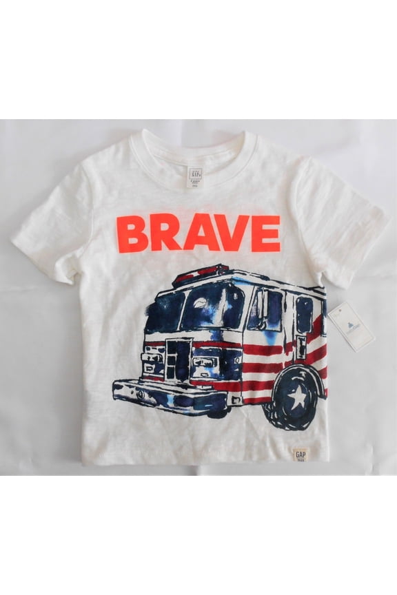TOP TEE SHIRT BOYS - SHORT SLEEVE SZ 3T WHITE FIRE FIGHTER TRUCK BACK NEW