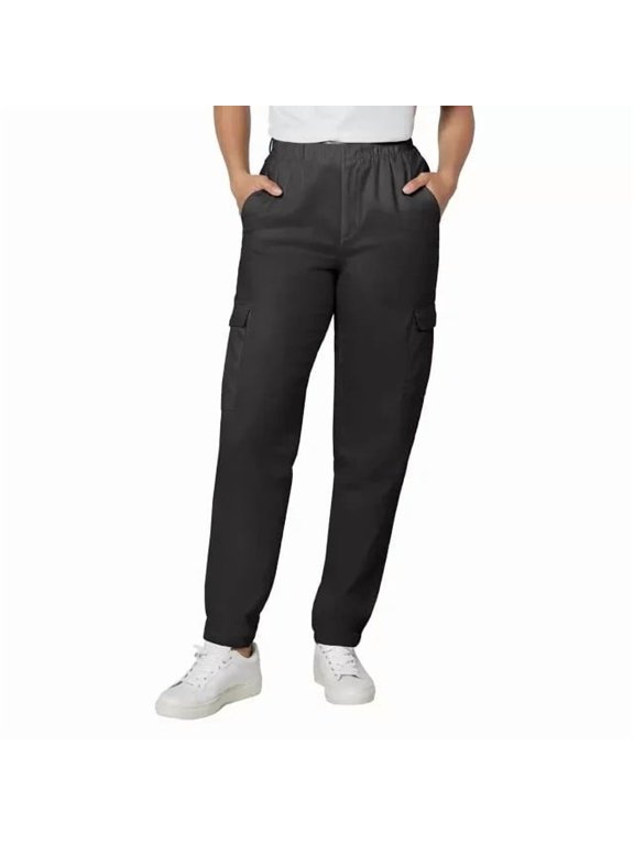 Twill Cargo Pants Women’s XXL Black Soft Pockets Elastic Pull-on High-Rise