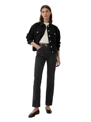 WOMEN'S HIGH RISE STRAIGHT FIT DENIM JEANS SIZE: WOMEN 29 WASHED BLACK