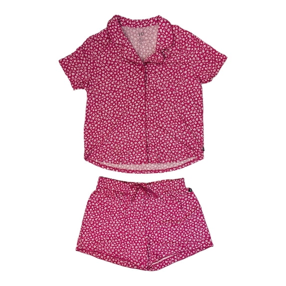 GAP Women's 2-Piece Short Sleeve Notch Collar Top & Short Sleep Set (Pink Floral, S)