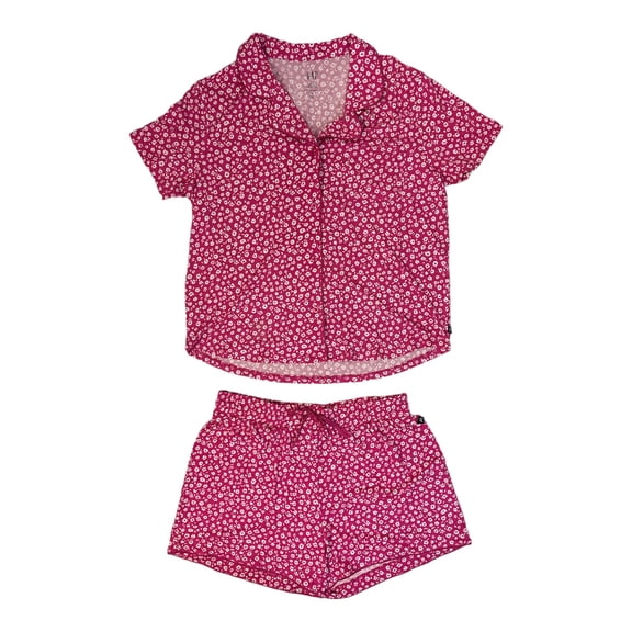 GAP Women's 2-Piece Short Sleeve Notch Collar Top & Short Sleep Set (Pink Floral, XXL)