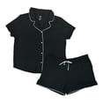 thumbnail image 1 of GAP Women's 2-Piece Short Sleeve Notch Collar Top & Short Sleep Set (True Black, XL), 1 of 2