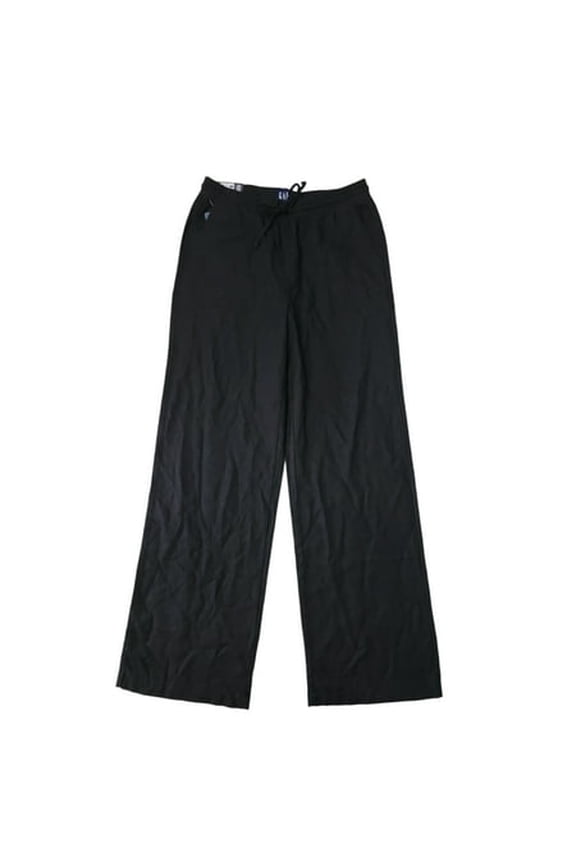 Women's Drawstring Elastic Waist Linen Pull On Pant (True Black, XS)