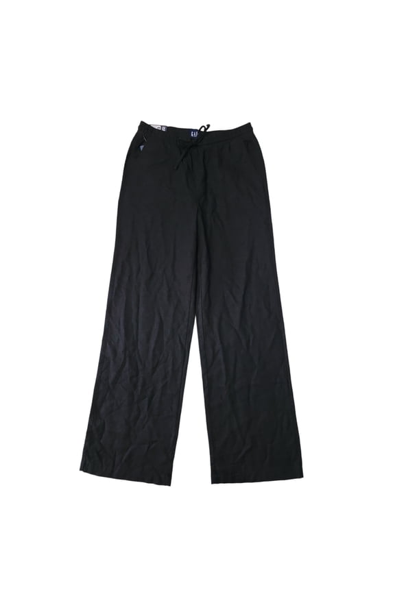 Women's Drawstring Elastic Waist Linen Pull On Pant (True Black, XXL)