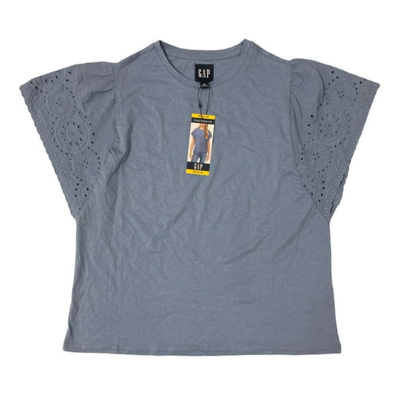 GAP Women's Eyelet Flutter Short Sleeve Scoop Neck Shirt (English Manor, XS)