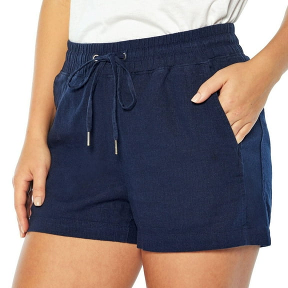 GAP Women's Lightweight & Comfortable Drawstring Elastic Waist Linen Shorts (Midnight, S)