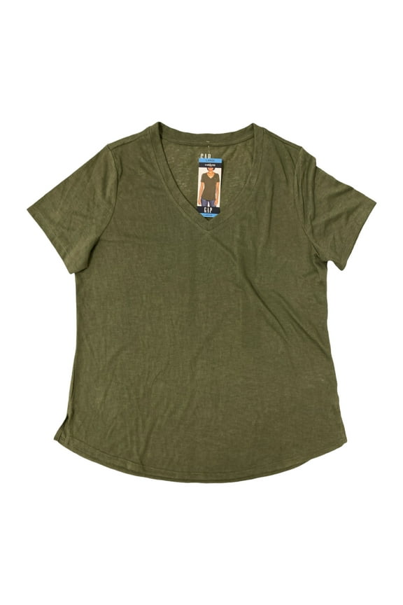 Women's Lightweight Modal Blend V-Neck Scoop Hem T-Shirt Green M