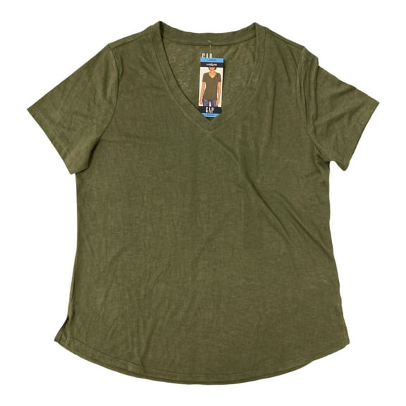 GAP Women's Lightweight Modal Blend V-Neck Scoop Hem T-Shirt (Olive Night, XS)
