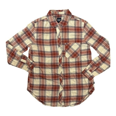 GAP Women's Long Sleeve Button Down Relaxed Fit Flannel Shirt (Birch-Dana Plaid, L)