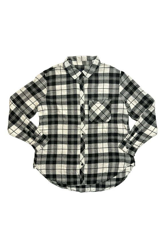 Women's Long Sleeve Button Down Relaxed Fit Flannel Shirt (True Black-Billie Plaid, XS)