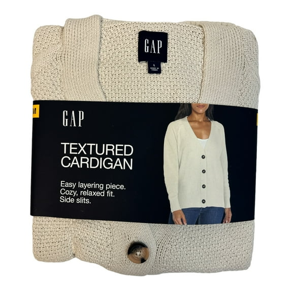 GAP Women's Long Sleeve Cozy Relaxed Fit Button Up Textured Cardigan (Birch, S)