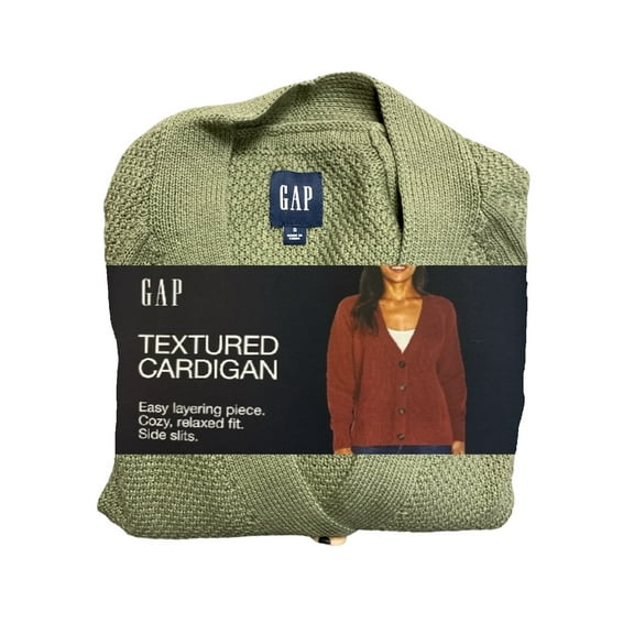 GAP Women's Long Sleeve Cozy Relaxed Fit Button Up Textured Cardigan (Four Leaf Clover, S)