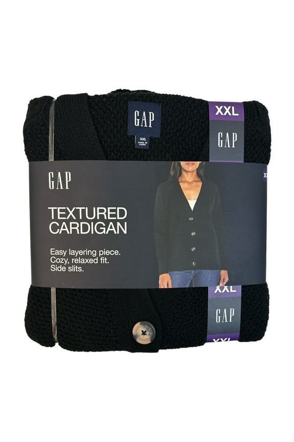 Women's Long Sleeve Cozy Relaxed Fit Button Up Textured Cardigan (True Black, XS)