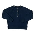 thumbnail image 1 of GAP Women's Long Sleeve Henley French Terry Sweatshirt (Navy, L), 1 of 1