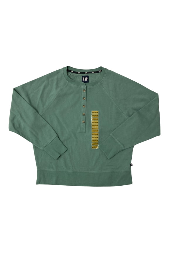 Women's Long Sleeve Henley French Terry Sweatshirt (Sagebrush Green, XS)